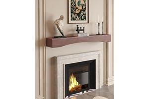 KALSUBO 60 Inch Floating Fireplace Mantel Shelf, Handcrafted Solid Wood fire Place Shelf with Arched Front, Easy Wall Mount and Heavy-Duty Bracket, Rustic Modern Mantle for Living Room Farmhouse Décor(Tan)
