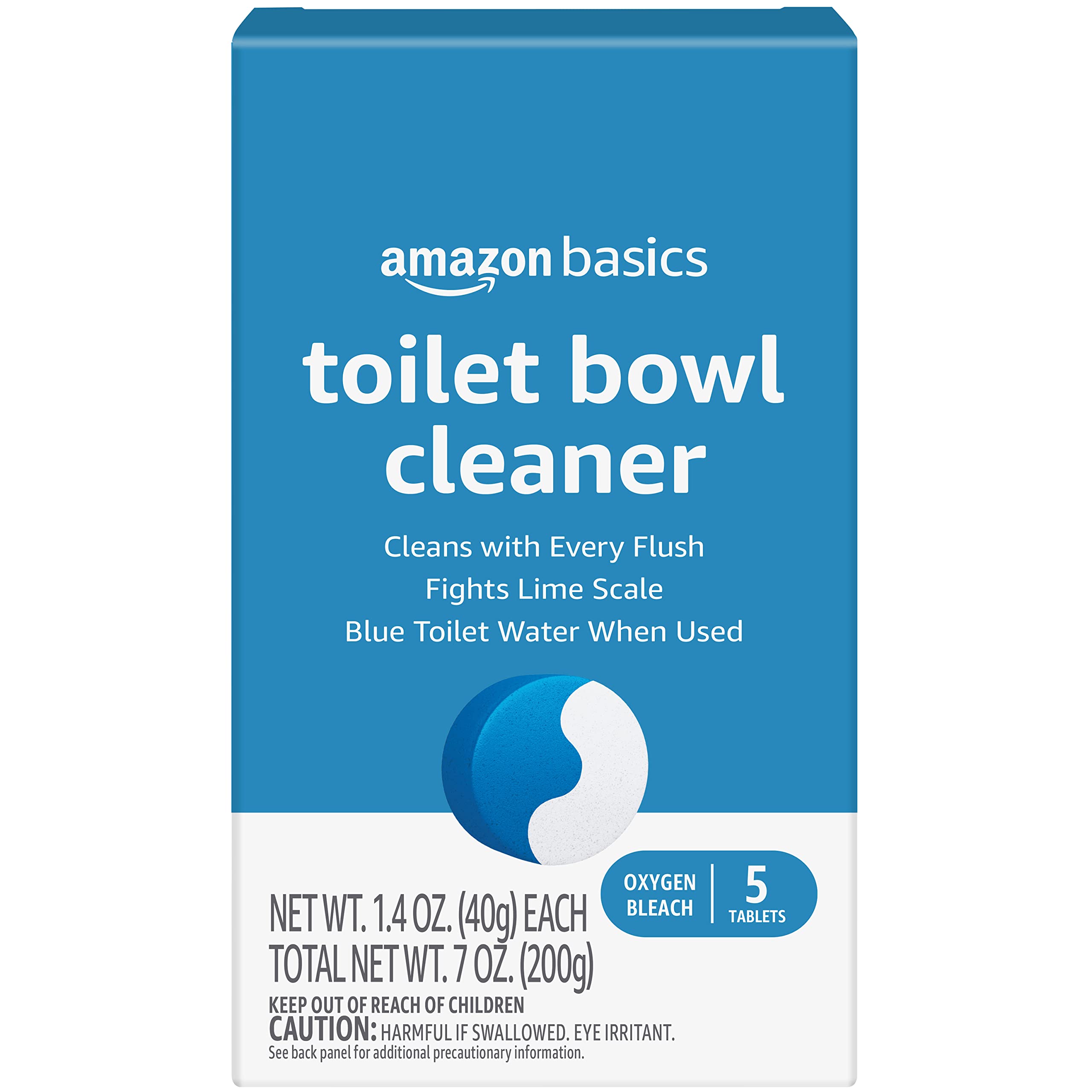 Photo 1 of Amazon Basics Toilet Bowl Cleaners Tablets with Oxygen Bleach, Unscented, Blue, 5 Count, Pack of 1