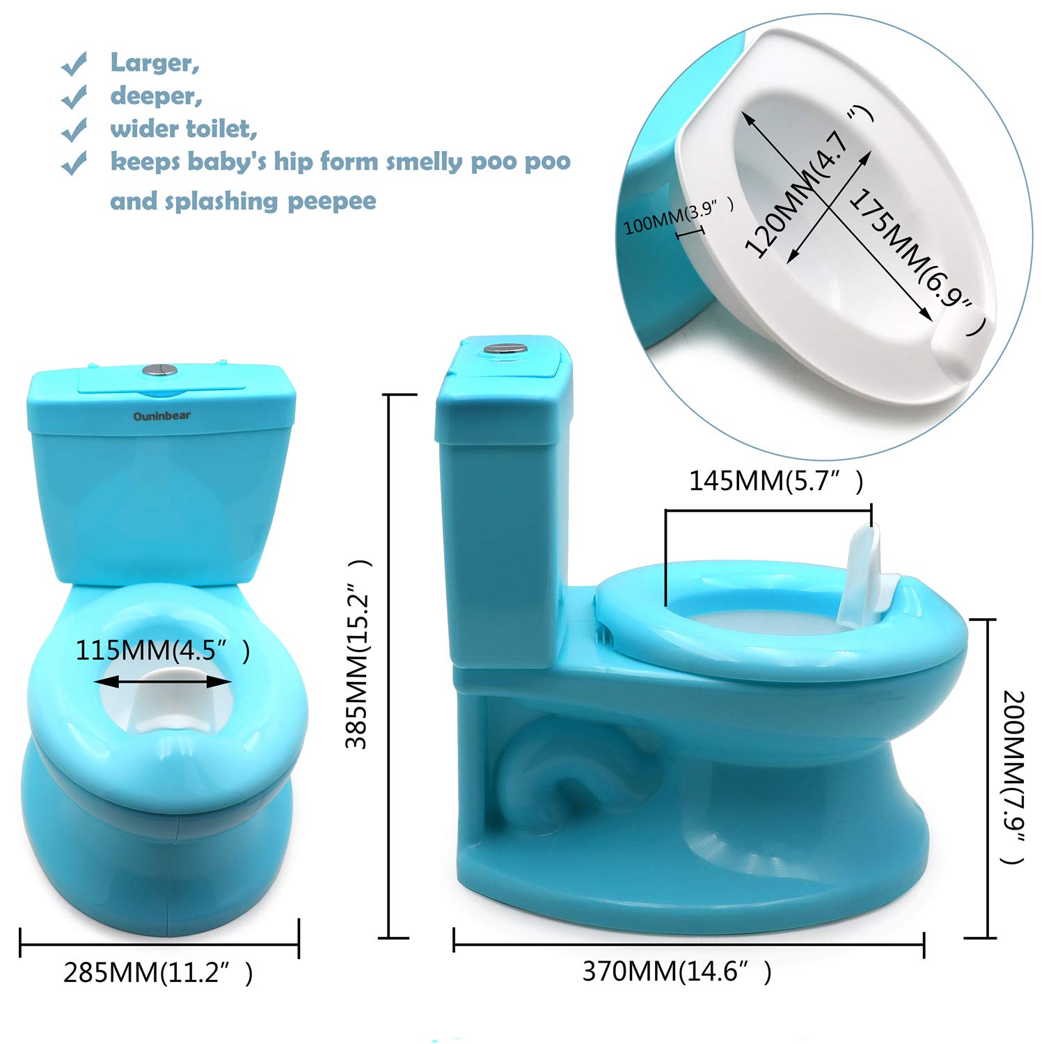 HTTMT- Blue Portable Toddler Potty Training Toilet w/Flushing Sound Baby Chair Seat Kid (Center Push Flushing) [P/N: ET-BABY004-BLUE]