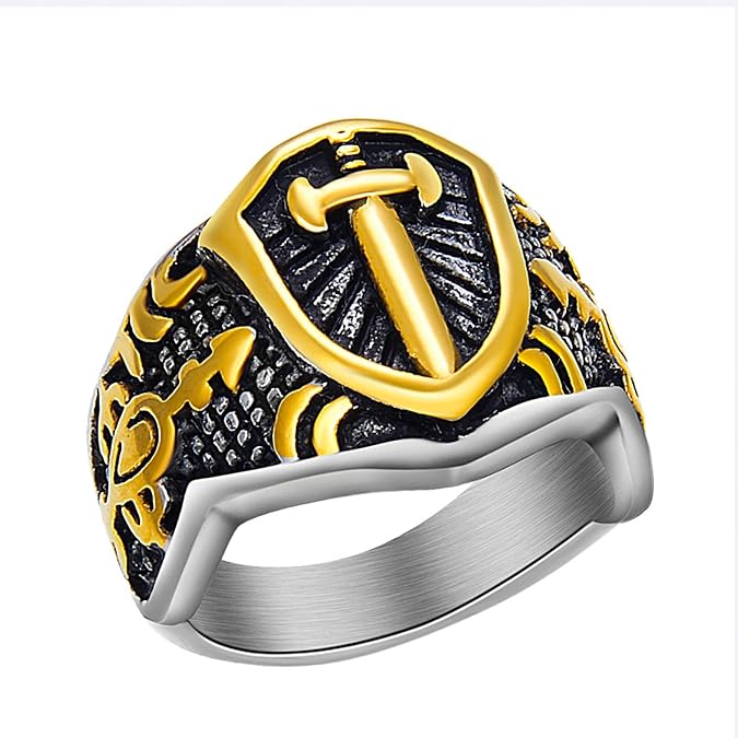 Men's Armor Shield Ring Knight Templar Crusade Cross Sword