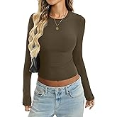 EasyGala Women Cotton Ribbed Long Sleeve Shirts Crew Neck Tight Tees Sexy Fitted T-Shirt Fall Basic Layer Clothes 2026