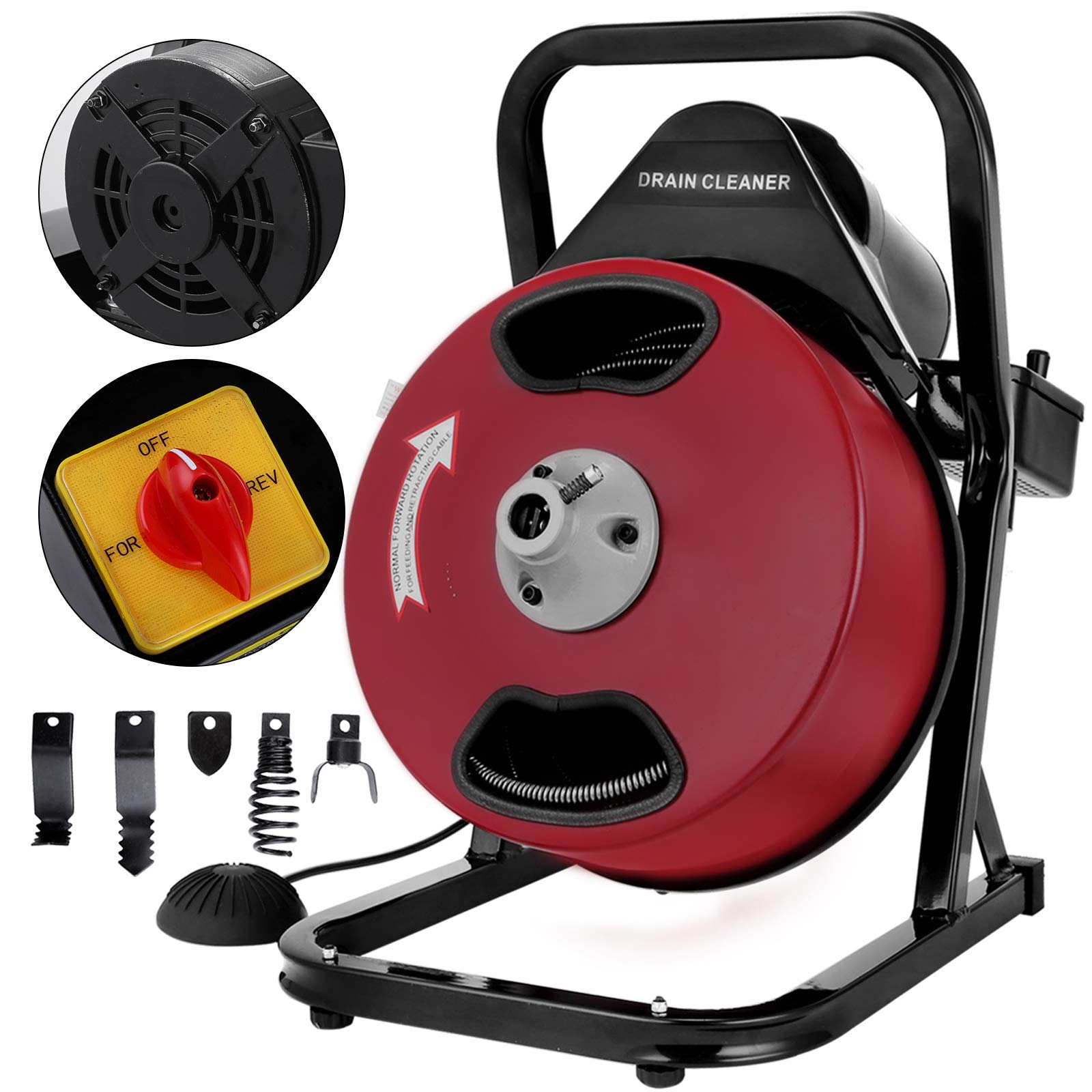 Buy VEVOR 40 Feet by 1/2 Inch Electric Drain Auger with 4 Cutter & Foot