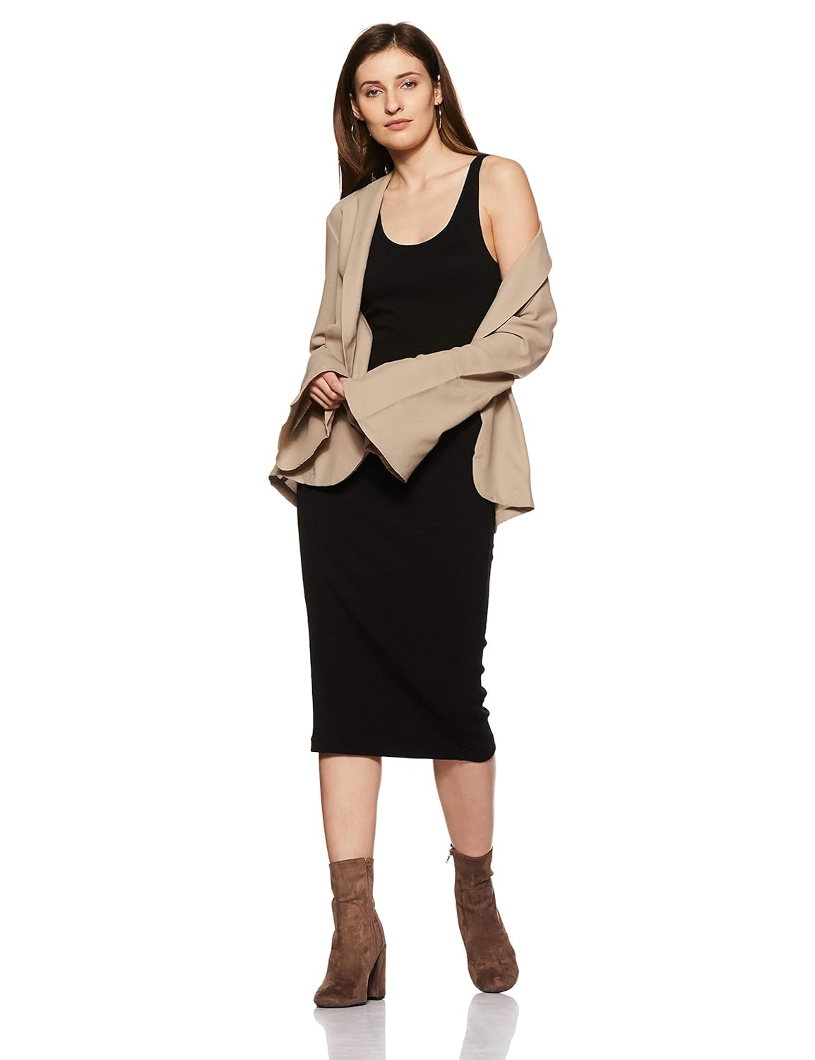 vero moda womens collared solid blazer_brown