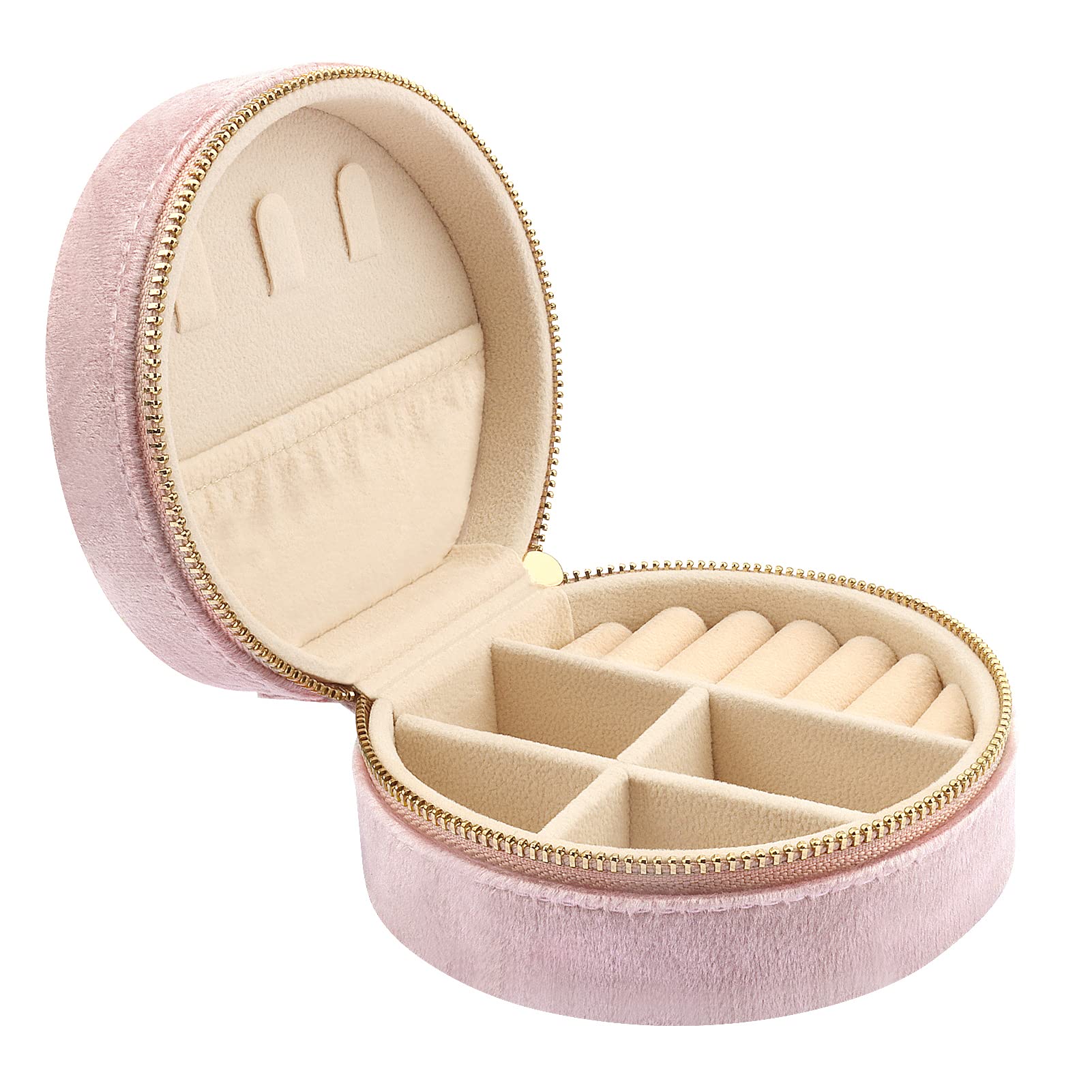 Casiwaft Mini Velvet Travel Jewelry Case, Travel Jewellery Box Organiser, Small Jewelry Organiser Storage for Rings Earrings Necklace Bracelets, Pink
