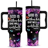 RHONGE Christian Gifts For Women, Christian Tumbler 40 Oz, God Is Within Her She Will Not Fall, Christmas Inspirational Religious Cup For Women, Christmas Travel Coffee Tumbler