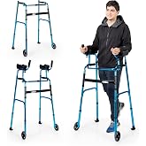 Goplus Walkers for Seniors, Foldable Standard Walker with 5&rsquo;&rsquo; Wheels and Removable Padded Armrests 220lbs, Lightweight Walking Mobility Aid, Folding Platform Walker for Elderly, Handicap, Disabled