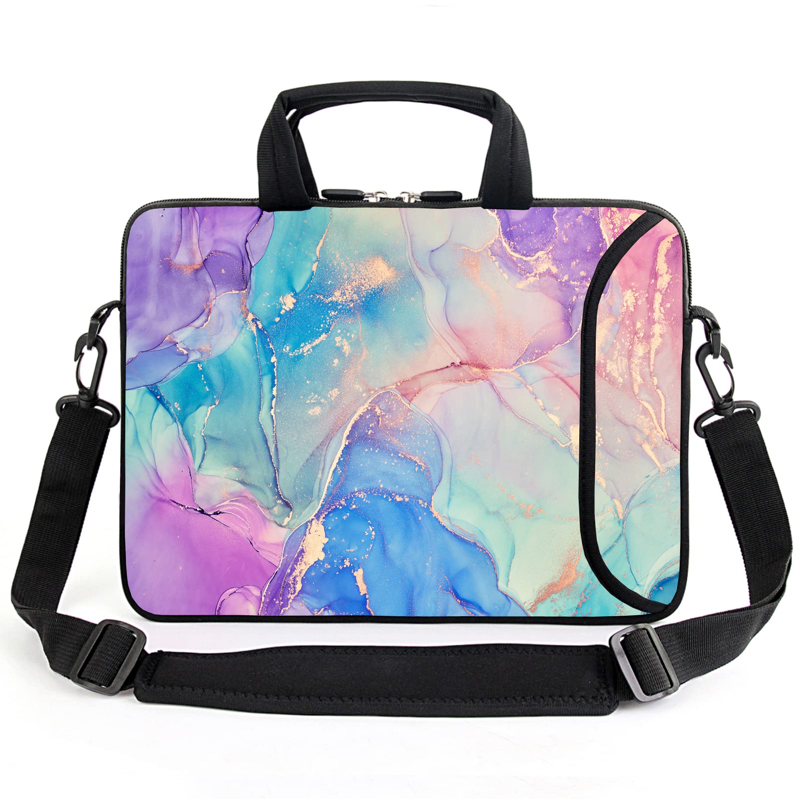 Photo 1 of AMARY 15.4" 15.6" laptop sleeve adjustable shoulder strap with handle accessory pocket for men women (Marble-1)