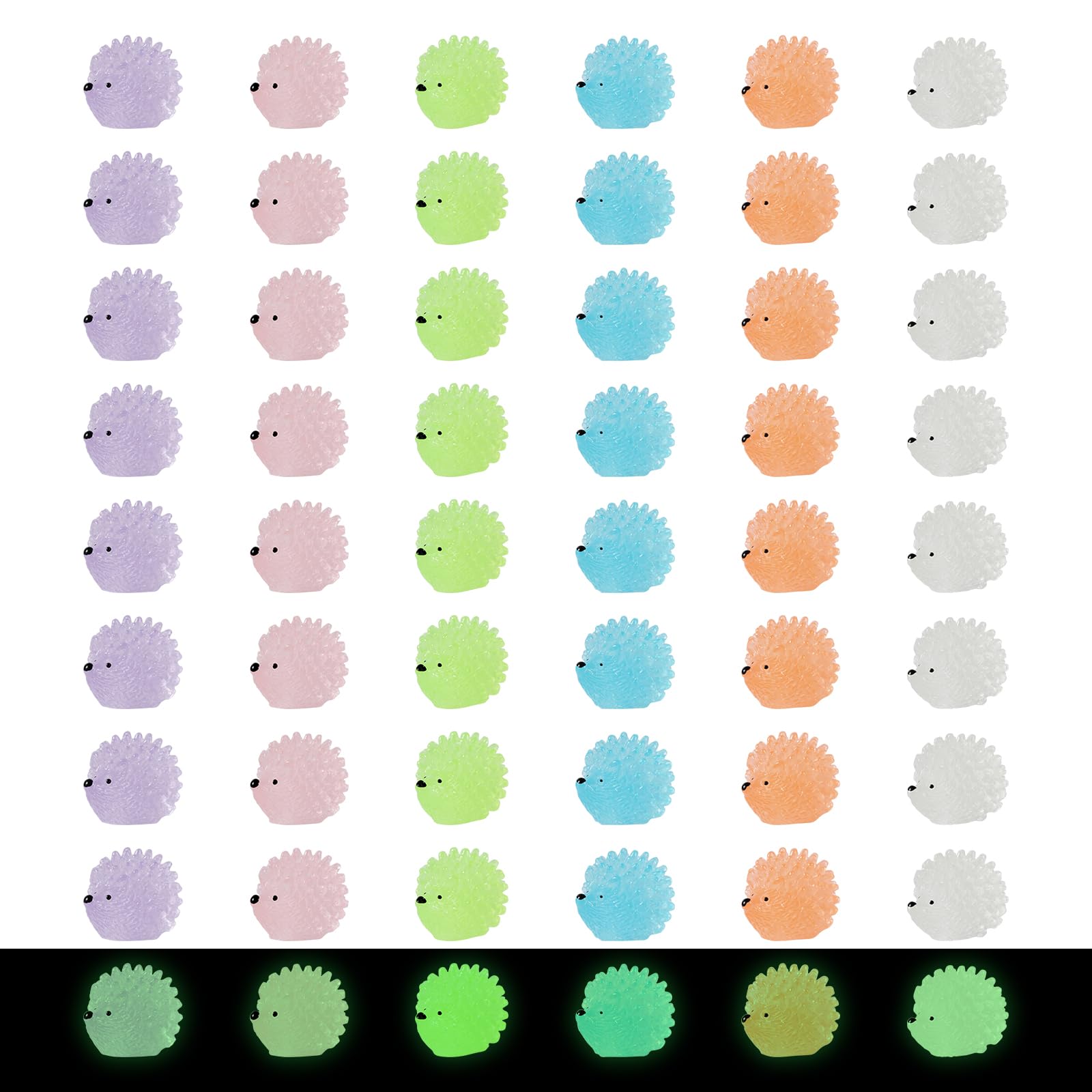 120pcs Mini Resin Hedgehogs to Hide, Glow in the Dark Small Hedgehog Luminous Miniature Hedgehog Tiny Hedgehog Figurines Animals Garden Accessories Micro Landscape for Moss Patio Decoration