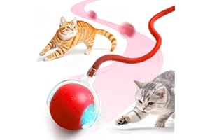 Cobalt Feline Interactive Cat Toy Ball 2.0, Upgraded Interactive Electric Rolling Ball with Teasing Tail, Moving Cat Toy for Bored Indoor Adult Cats with 3 Modes (Red)