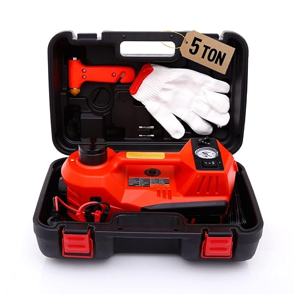 TRIHELPER ELECTRIC CAR JACK 5 TON 12V FLOOR JACK HYDRAULIC JACK STAND CAR LIFT JACK WITH INTEGRATED TIRE PUMP FOR SUV TRUCK SEDAN VEHICLE ROADSIDE EMERGENCY TIRE CHANGE