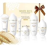 FOR SADOER Rice Niacinamide Skincare Set - 6 Piece Firming Skincare Kit with Cleanser, Toner, Lotion, Eye Cream, Face Cream & Serum for Daily Facial Care