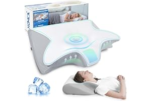 HOMCA Cervical Neck Pillow for Neck Pain Relief, 2 in 1 Ergonomic Pillow for Sleeping, Memory Foam Orthopedic Bed Pillows for Side, Back & Stomach Sleepers with Cooling Pillowcase
