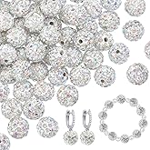 PH PandaHall 100pcs 10mm Crystal AB Rhinestone Bead Crystal AB Clay Beads Polymer Crystal Beads Clay Pave Disco Ball Round Diamond Bead for Necklace Bracelet Jewelry Making Party Decoration