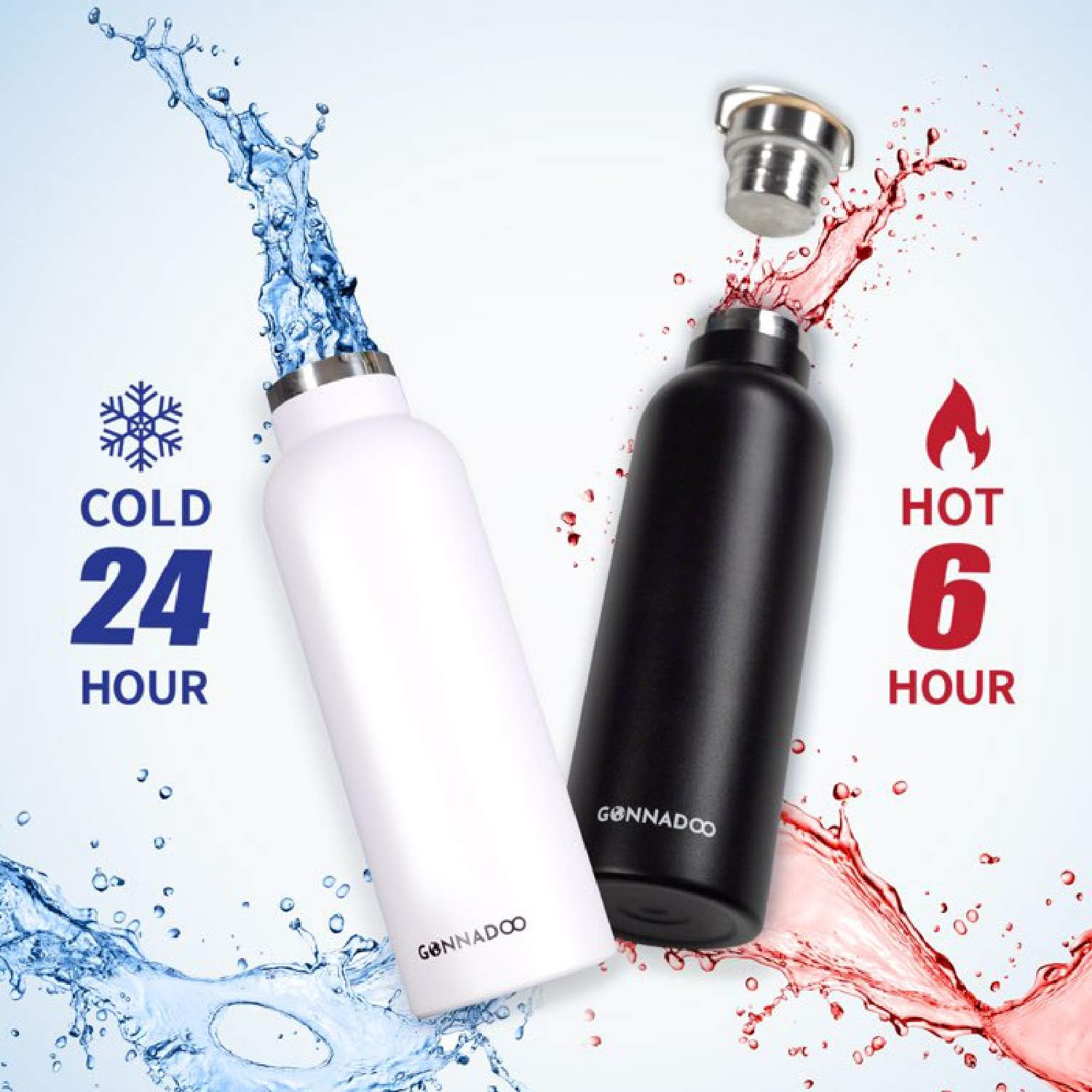 GONNADOO Stainless Steel Insulated Water Bottle 25 oz with 3 Lids, Vacuum, Insulated Stainless Steel, Hot Water, Cold Water, Sports Water Bottle (Black) : Sports & Outdoors