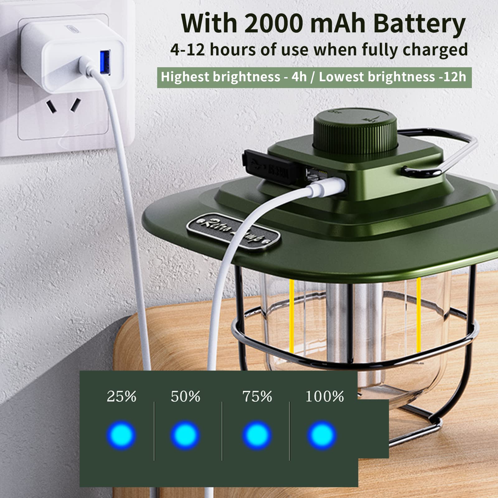 LED Campinglampe Aufladbar Dimmbar Vintage Wasserdicht Campinglaterne Akku Campingleuchte Laterne Campinglicht für Camping Wandern Notfall Angeln Stromausfällen 6