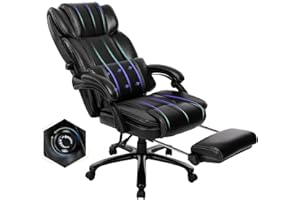 COLAMY Big and Tall Office Chair with Footrest-Ergonomic Office Chair with Adjustable Backrest, Lumbar Support Pillow, Executive Computer Desk Chair Thick Bonded Leather for Comfort, 350LBS, Black