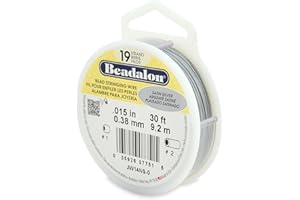 Beadalon 19 Strand Stainless Steel Bead Stringing Wire, .015 in / 0.38 mm, Satin Silver, 30 ft / 9.2 m