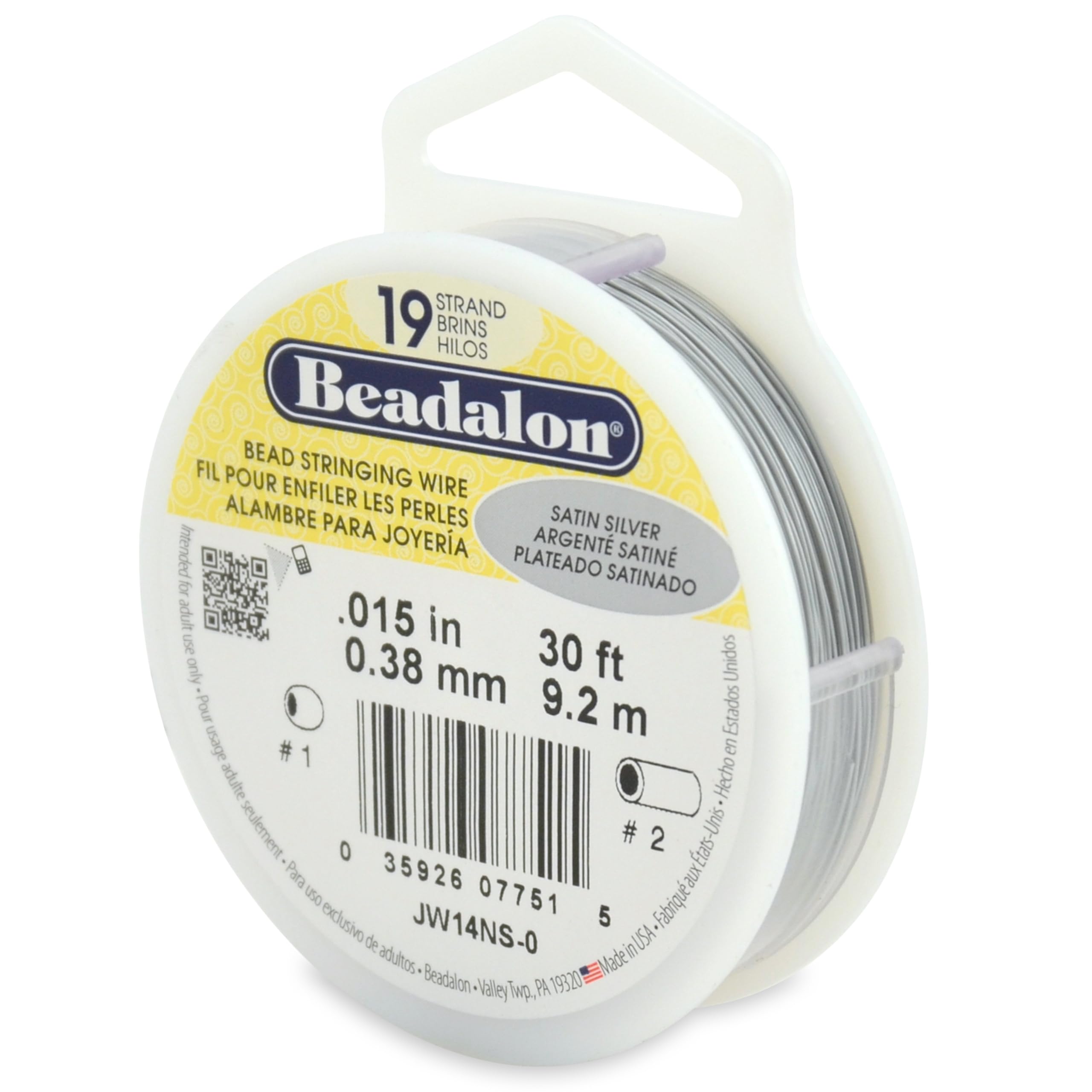 Beadalon 0.38 mm Diameter 9.2 m Reel 19 Strand Wire, Satin Silver