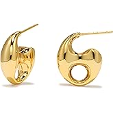 Chunky Gold Hoop Earrings for Women, 18K Gold Plated Hoops with 925 Sterling Silver Post Mariner Anchor Link Stud Earring Cute Hypoallergenic Earrings Minimalist Jewelry Gift