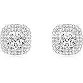 Geelein Cubic Zirconia Stud Earrings 925 Sterling Silver Post Halo Bridal Wedding Stud Earrings Hypoallergenic for Women Round/Heart/Square