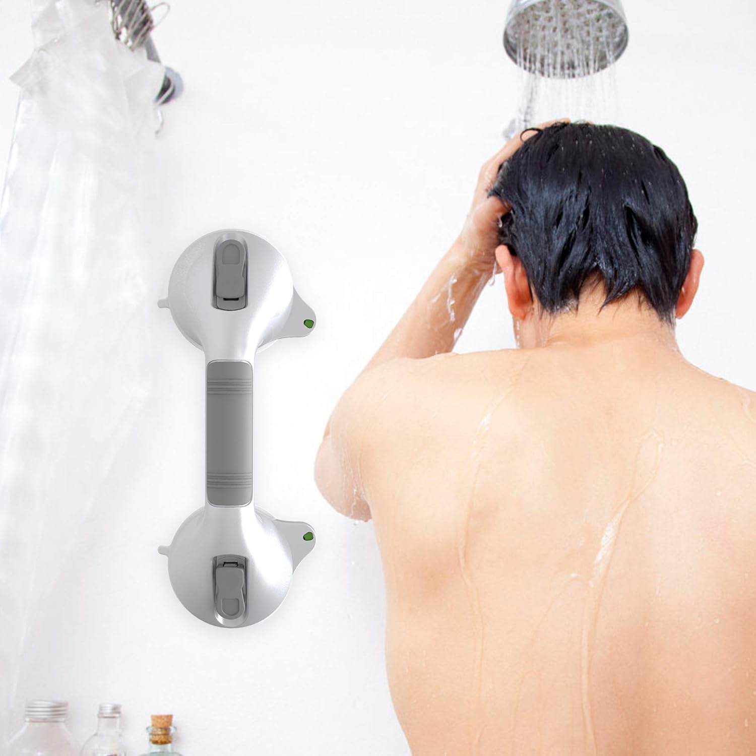AmeriLuck Suction Bath Grab Bar 12" with Indicators, Bathroom Shower Handle (Silver, 2 Pack): Home & Kitchen
