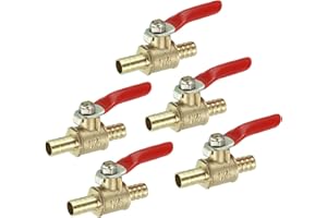 uxcell 5/16" Mini Ball Valve, Brass Shut-Off Valve Switch Hose Barb Pipe Tube Fittings 90 Degree Red Operation Handle, Brass 