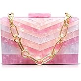 QTKJ Acrylic Pink Evening Bag, Clutch Purses for Women, Colorful Geometry Motifs Crossbody Bag for Wedding Party