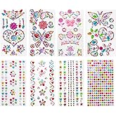 8 Pads Gemstone Deco Sticker for DIY Craft, Colorful Diamond Gems Round Square Stars Butterflies Stickers, Maxleaf Transparent Decorative Stickers for Scrapbooking Journals Art Supplies