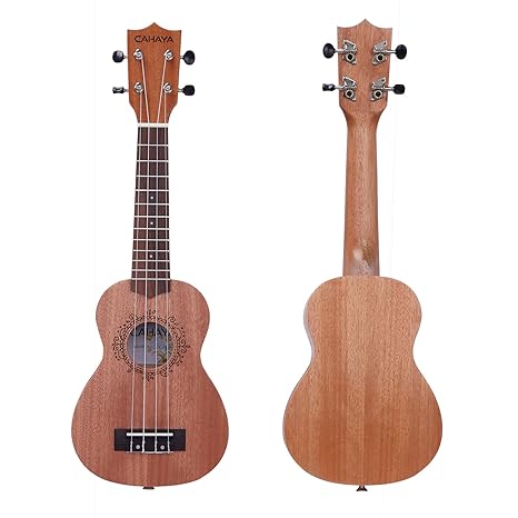 CAHAYA Ukulele Sopran kinder mit Stimmgerät, Gurt, schwarze Tasche 4 in 1 für Anfänger Erwachsene und Kinder (21”)- Natürlich