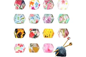 JINFUNA 15 PCS Hexagon Print Knitting Needle Stoppers, Silicone Stitch Stoppers Needle Point Protectors, Knitting Needle End 