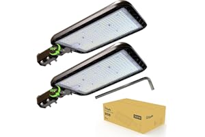 Glitgate 300W LED Parking Lot Lights, 45000LM 5000K Adjustable Slip Fitter Mount Street Lights with Dusk to Dawn Photocell, 100-277V IP65 Waterproof Commercial Area Lighting ETL Listed 2 Pack