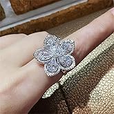 TZ.2 Women's Fashion 18K Gold Plated Flower Ring Teardrop Halo Cubic Zirconia Promise Rings CZ Classical Full Diamond Ring Eternity Engagement Wedding Band Ring for Women (US Code 7)
