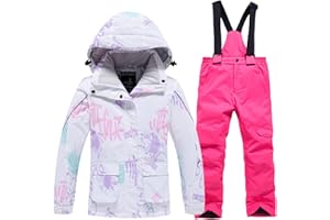 WOWULOVELY Girl's Winter Skisuit Thicken Warm Hooded Snowsuit Toddler Ski Jacket Pants Set