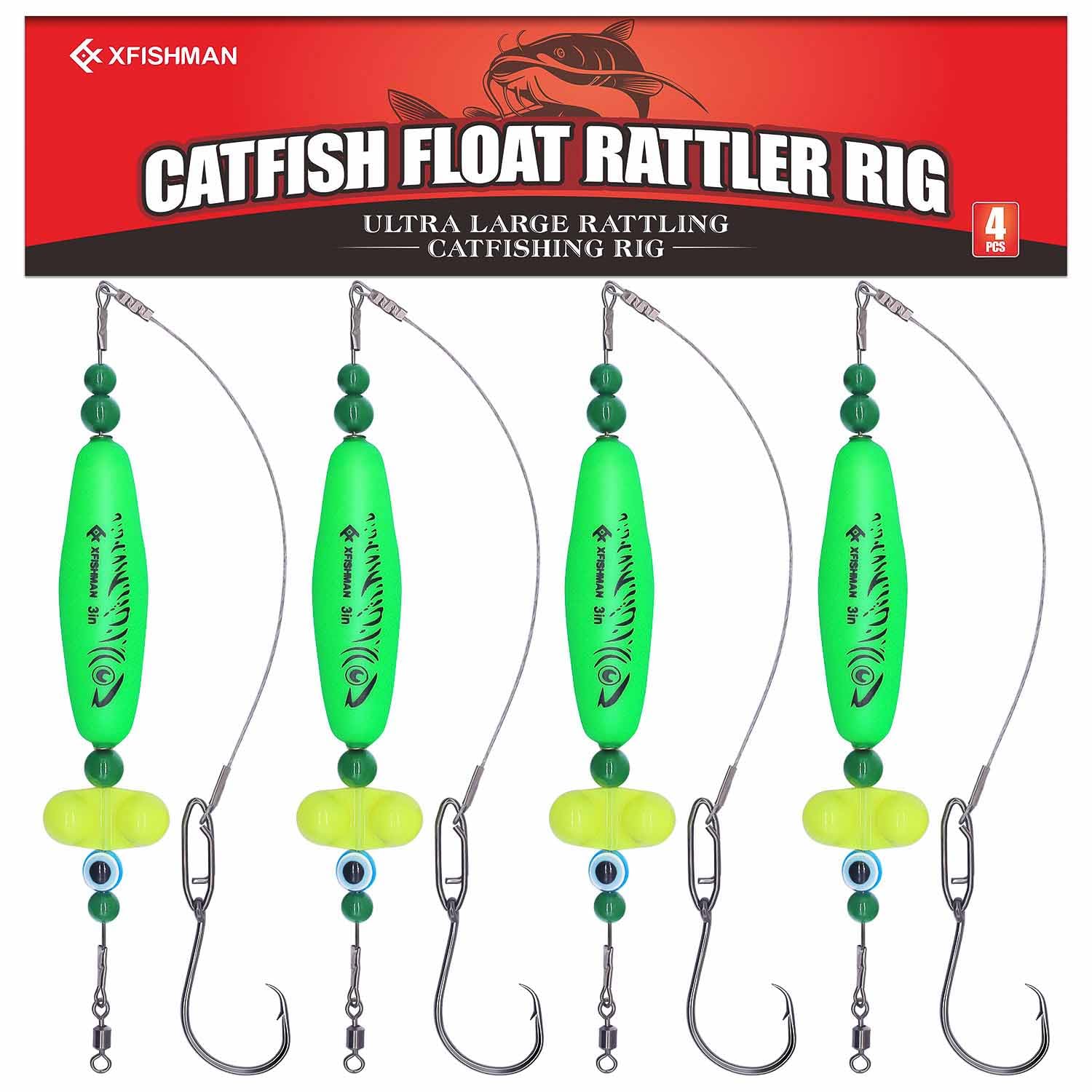 Photo 1 of Catfish-Rig-for-Bank-Fishing-Catfishing-Tackle-Floats-with-Rattler-Santee Cooper Rig Equipment(Green-2.5 inch)