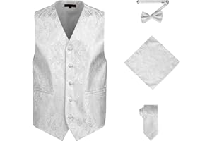 Oliver George Men's 4pc Paisley Design Waistcoat Tuxedo Dress Vest Necktie Bowtie Handkerchief Set for Suit or Tuxedo