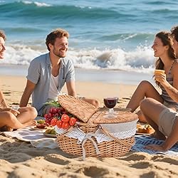 Wicker Picnic Basket with Removable Liner Empty