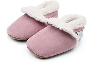 Dotty Fish Baby & Kids Suede Slippers – Fleece Lined, Warm & Cozy, Non-Slip, Soft, Barefoot Soles, Boys & Girls Winter House Shoes, Lightweight & Flexible, UK Brand – 5 Designs, 0-5 Years