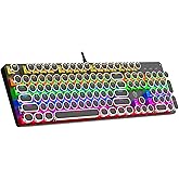 Gaozen Typewriter Mechanical Gaming Keyboard with RGB Backlit Red Switches, 104 Keys Retro Round Keycap, Wired Typewriter Style Comfortable Typing Soud (L-Black)
