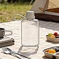 Qusmeiyici 8.2 oz/240 ml Flat Travel Water Bottle, BPA Free Tritan Reusable Plastic Square Plastic Flask Pocket for Camping, 