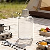 Qusmeiyici 8.2 oz/240 ml Flat Travel Water Bottle, BPA Free Tritan Reusable Plastic Square Plastic Flask Pocket for Camping, Fitness, Outdoor Sports, Fits Purse and Pocket(Gray)