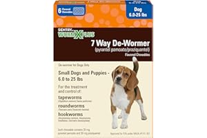 WORM X PLUS 7 Way De-Wormer Chewables for Dogs - Tablets for Small Dogs & Puppies (6-25 lbs) (pyrantel pamoate/praziquantel), 6 Count