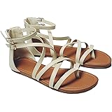LKai Womens Gladiator Strappy Flat Open Toe Lace Up Criss Cross Strap Ankle Wrap Sandals Buckle Zip Thong Sandal