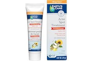 Earth's Care Acne Spot Treatment - 10% Sulfur Cream Medication to Clear Cystic Acne, Pimples and Blackheads on Face and Body,