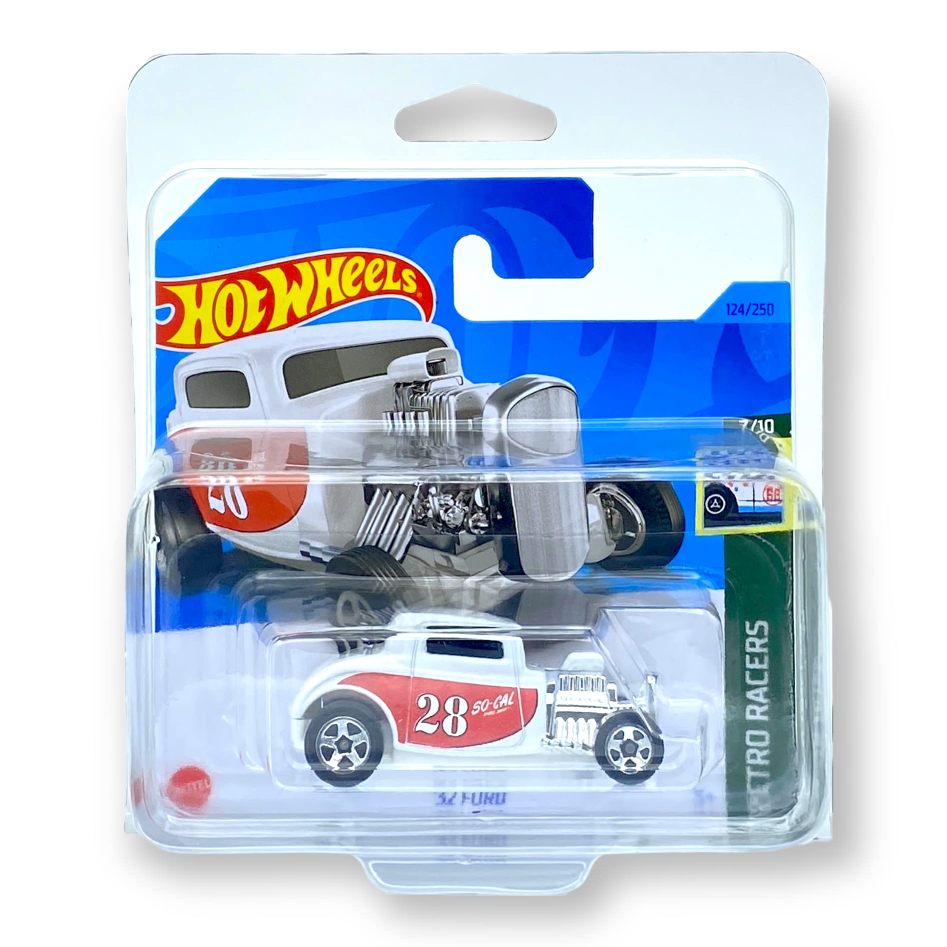 Hot Wheels '32 Ford (White & Red) 7/10 Retro Racers 2023-124/250 (Short Card) - COMES IN A KLAS CAR KEEPER PROTECTIVE COLLECTORS CASE - HKH04