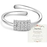 PABBEU Anxiety Ring for Women, Adjustable 925 Sterling Silver Fidget Ring With Cubic Zircon, Fidget Ring Spinner Rings for Anxiety Women