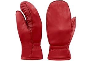 Harssidanzar Womens and Kids Lambskin Leather Outdoor Mittens Gloves Thermolite Lined GL007CA,Red,Size XL