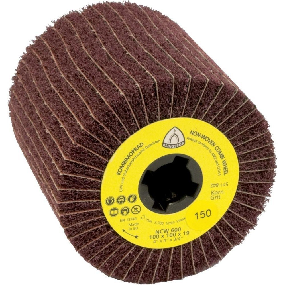 Klingspor 258906 "NCW 600 S" K100 Wheel Abrasive Mop, 0 V, Brown, 100 x 100 x 19 mm