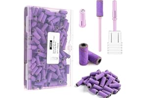 heemeei Small Sanding Bands for Nail Drill, 100Pcs 240 Grits Mini Sanding Bands with Upgrade Design 3.1mm Mandrel Bits for Acrylic Nails Gel Manicures and Pedicure (Purple)……