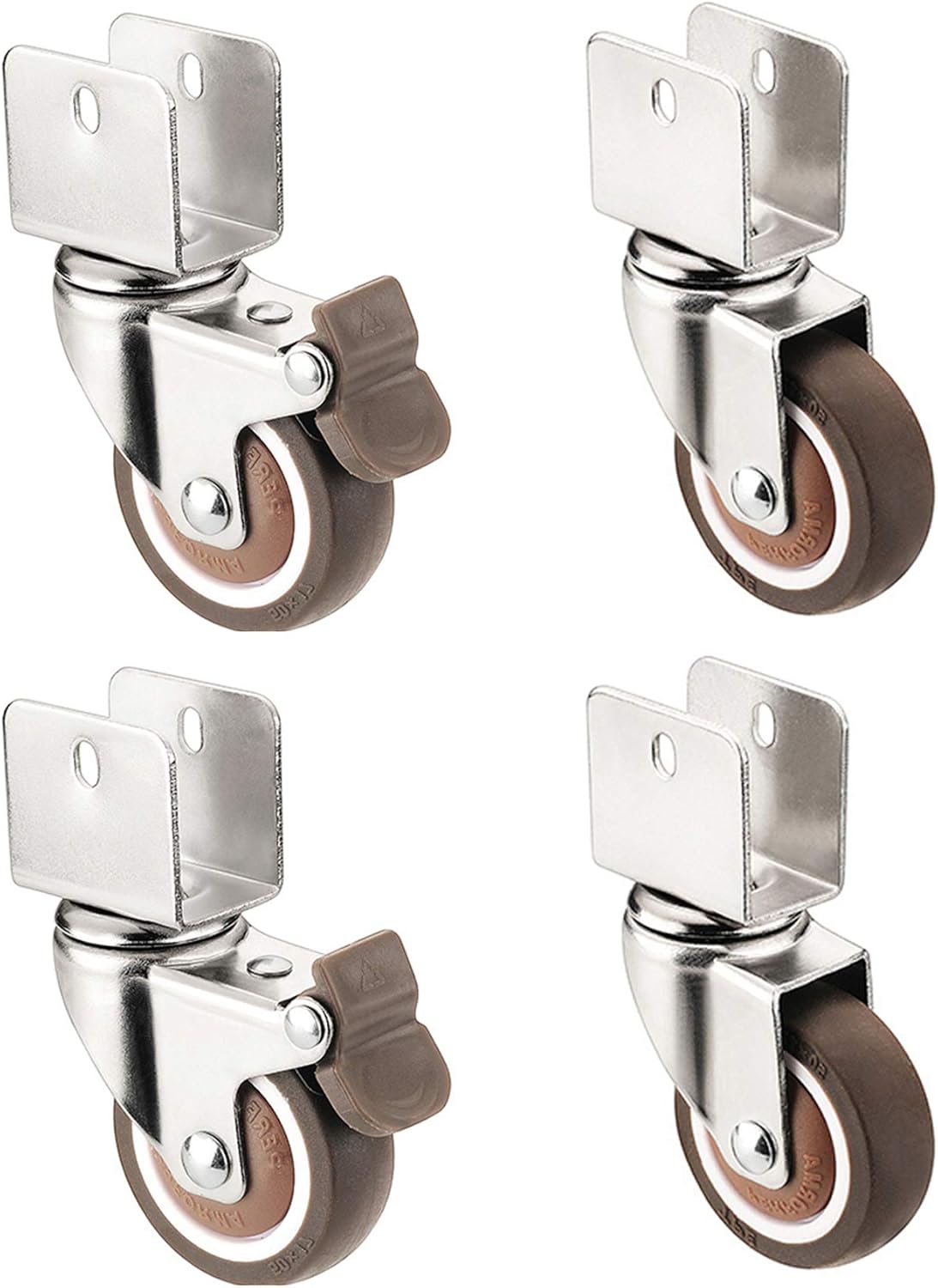 4 Pcs Furniture Casters, UShaped Bracket Swivel Wheels, Swivel Rubber
