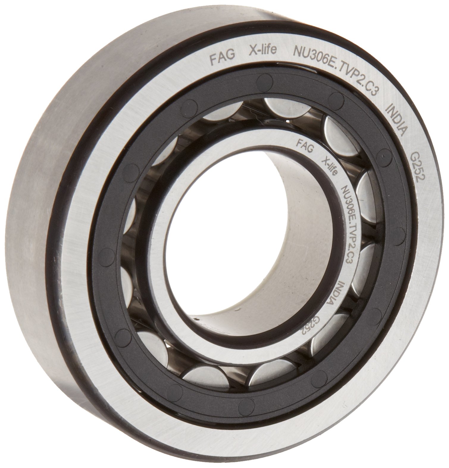 FAG NU2224E-TVP2-C3 Cylindrical Roller Bearing, Single Row, Straight Bore, Removable Inner Ring, High Capacity, Polyamide Cage, C3 Clearance, 120mm ID, 215mm OD, 58mm Width